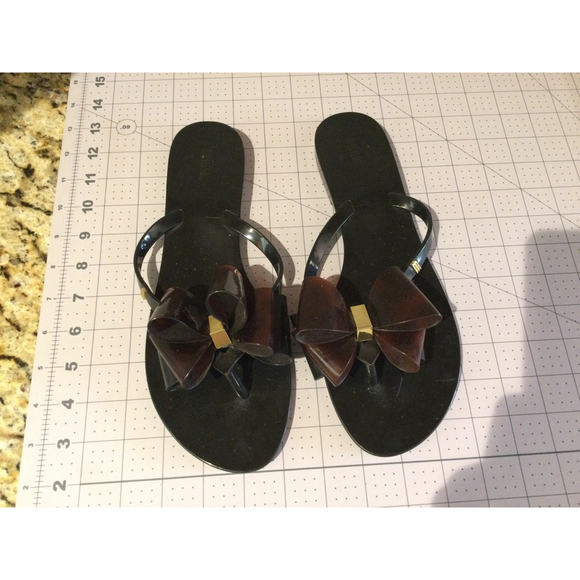 Women's Melissa Flip Flops Sandals Black with Brown Bow Size 8 - Picture 1 of 4